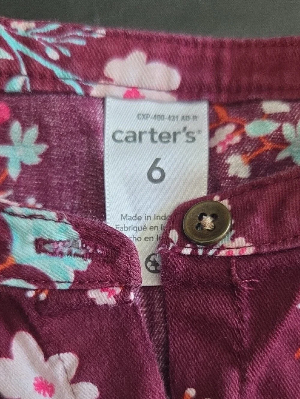 Carter's Maroon Floral Button-Front Blouse - Pink, Teal & White Flowers